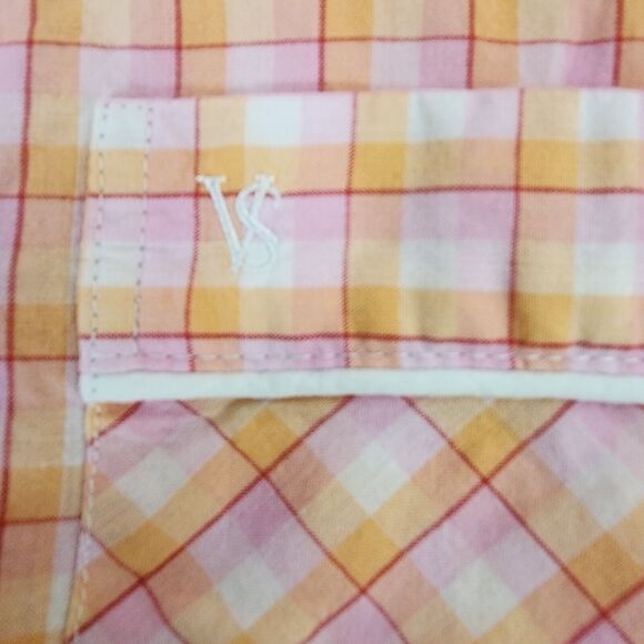 Victoria's Secret Pajama Top Small Mayfair Button Pink Orange Plaid Check PJ - Picture 9 of 12